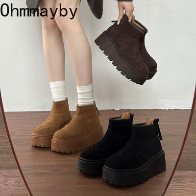 Herbst Winter Vintage Warme Baumwolle Damen Stiefeletten Mode Plateau Höhe Erhöhung Plüsch Kurze Stiefel botines para mujeres