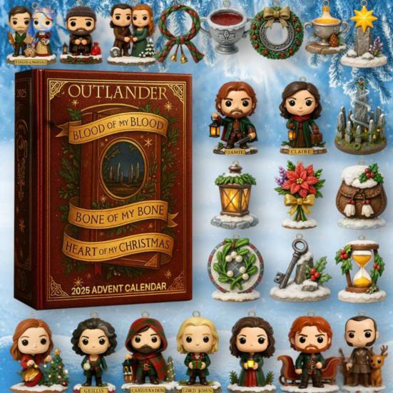 Outlander Blood Themed Advent Calendar 24-Day Christmas Countdown Box with Acrylic Ornaments Multifunctional Holiday