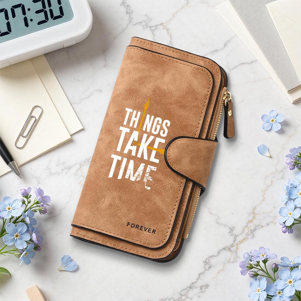 Elegant Long Wallet with Inspirational Slogan Portable Daily Use Card Holder Purse
