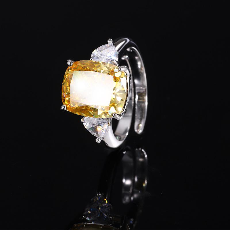 Jewelry Copper Bottom Gold-Plated High Carbon Diamond Ice Flower Square Diamond Copper Inlaid Simple Fat Square Ring Women 10 * 12