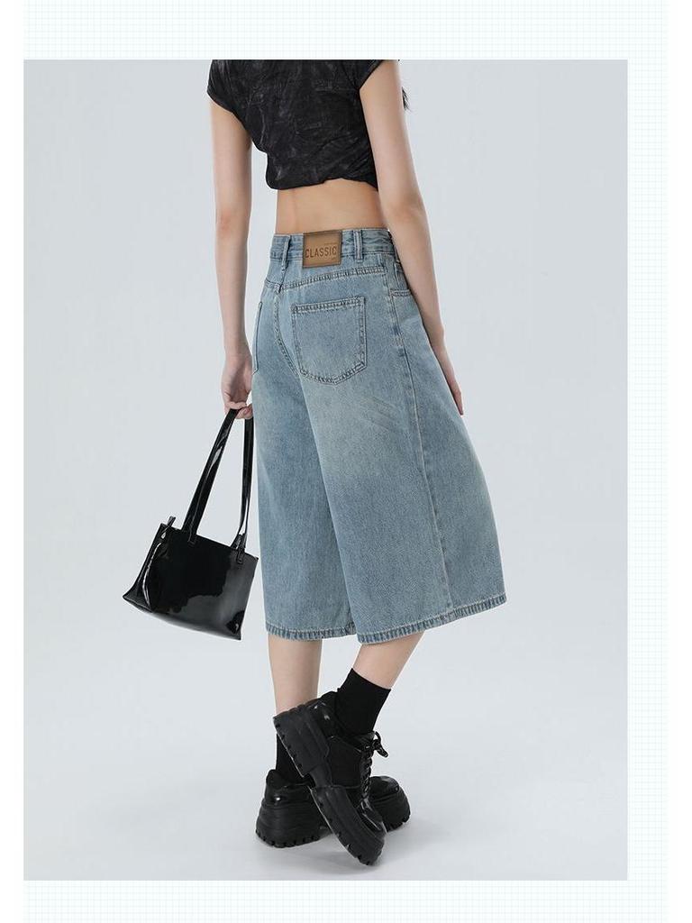 2025 Spring/Summer Women's High-Waisted Wide-Leg 7/8 Jeans - Slimming Straight-Leg, Versatile American Style