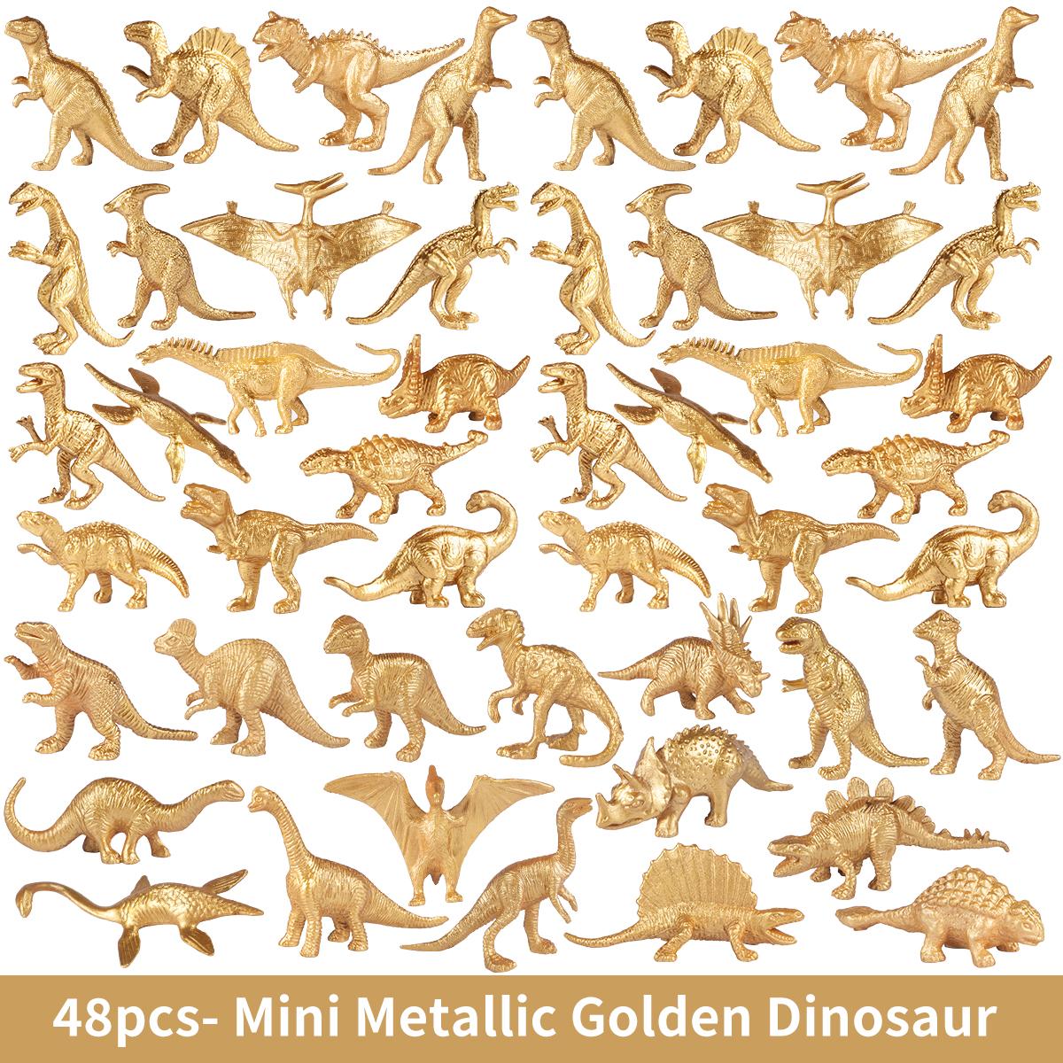 

48 шт. Миниатюрные металлические золотистые фигурки динозавров, Золотые фигурки динозавров для мальчиков и девочек, Детский душ, День рождения на тему динозавров для детей