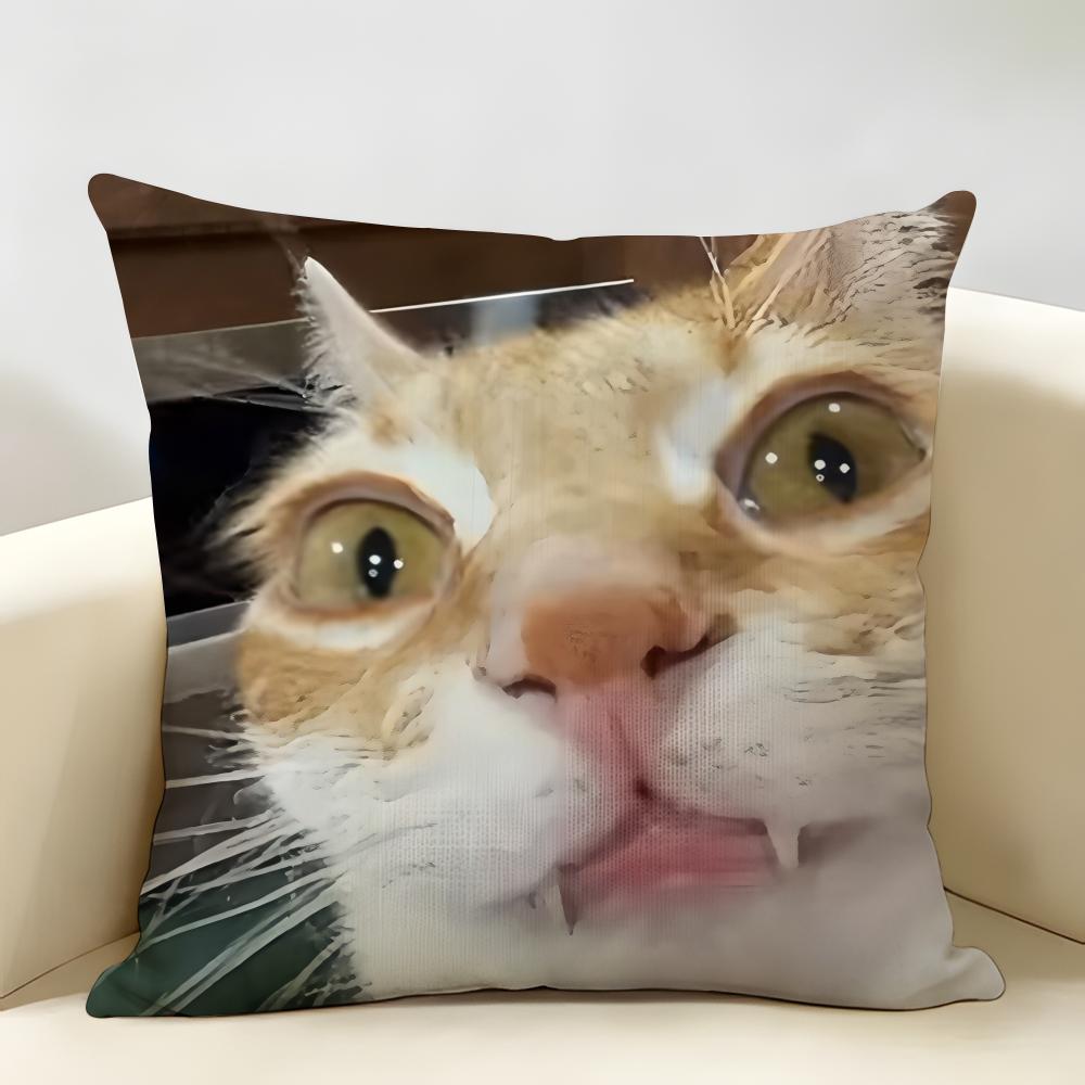 Speechless Cat Funny Cute Cushion Cover Natural Linen Organic Fabric DoubleSided Printing Room Sofa Decor Pillow Case