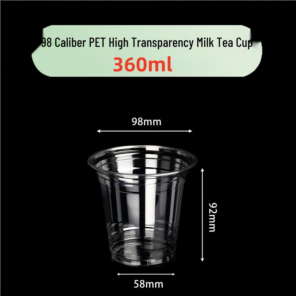 PET Disposable Milk Tea Cup with Lid & Straw - 98mm Caliber, Thickened Plastic for Fruit Tea or Coffee Takeaway