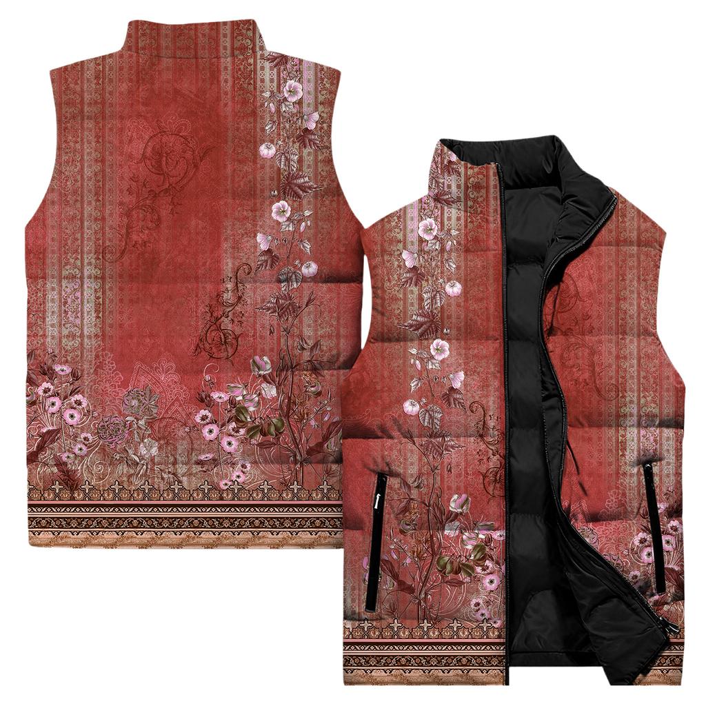 Ladies' Casual And Fashionable Sleeveless Vest Floral Pattern Printed Cotton Jacket