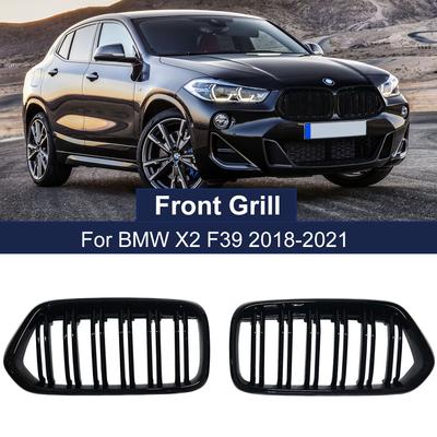 Pár předních mřížek ledvinek nárazníku Pro BMW X2 F39 2018- Závodní mřížka Lesklá černá ABS Dvojitá linie Náhradní díl