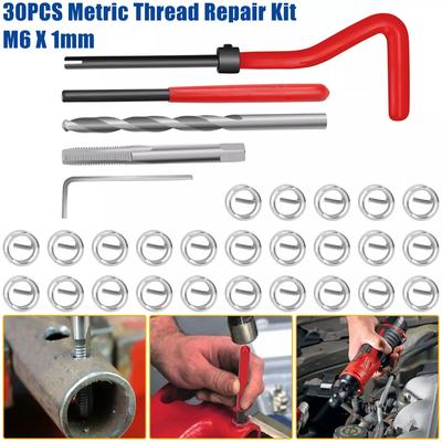 30 Pieces Thread Repair Tool Kit M6 X 1.0Mm Twist Drill Bit Screw Thread Inserts For Restoring Damaged Threads Spanner Thread Re