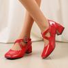White Women Pumps Square Toe Non-slip Buckle Strap High Block Heel Plus size 45 48