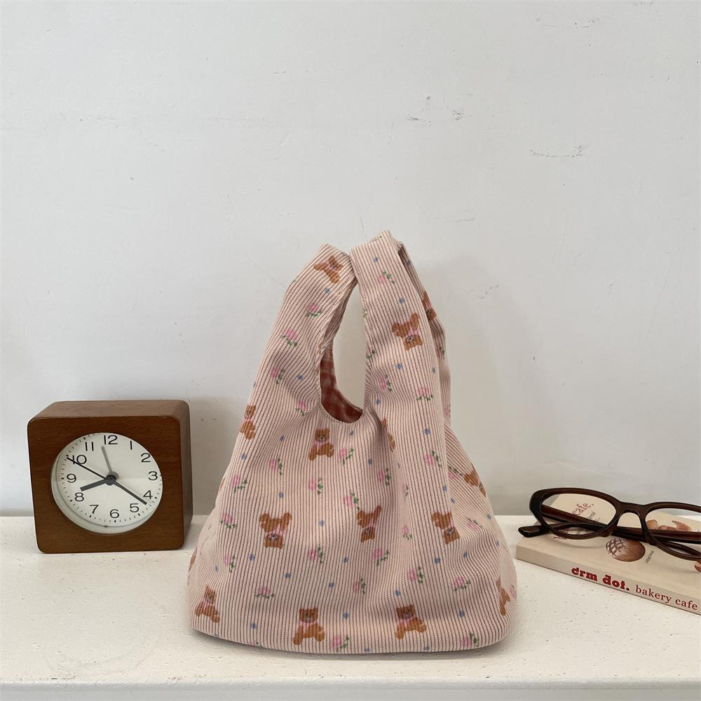 

Corduroy small floral shopping snacks wrist bag lunch box bag sundries tote bag sorting hand bag