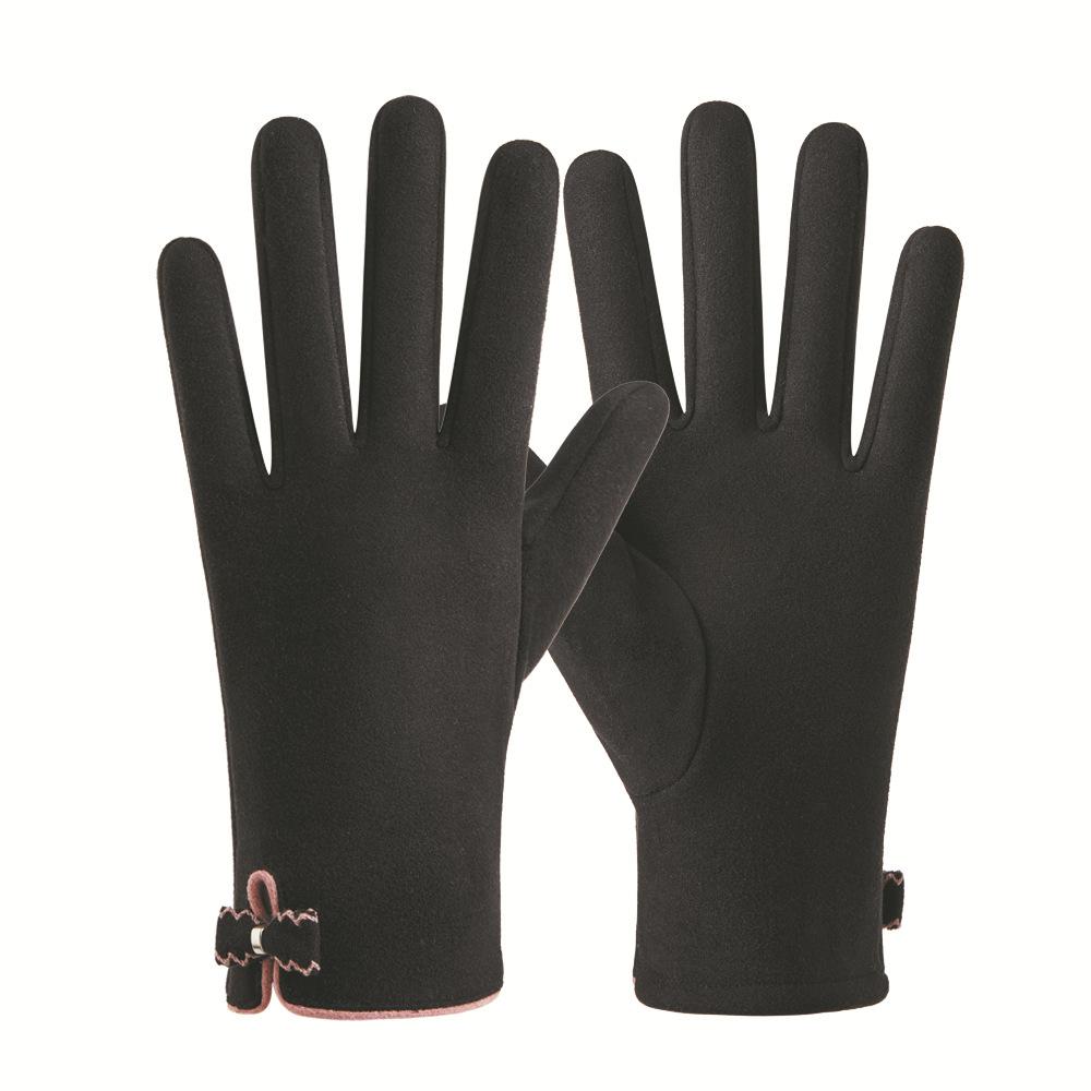 Warm Gloves for Autumn and Winter Women's Cute Bow Plus Velvet Thickened German Velvet Electric Vehicle Cold Proof Touch Screen Gloves