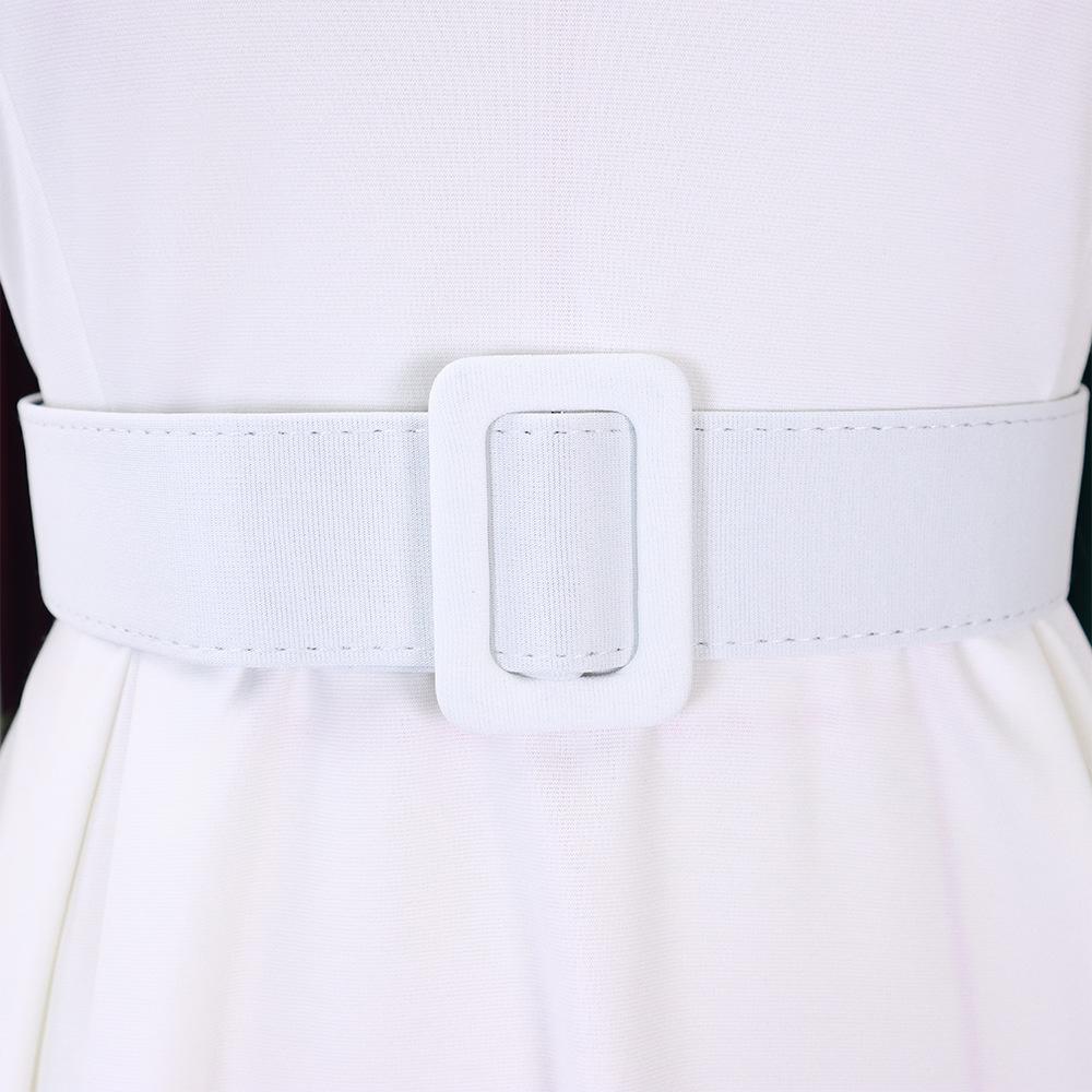 YYFS Dámská móda Jaro Podzim Jednobarevný potisk Neformální šaty s dlouhým rukávem do O-výstřihu a vysokým pasem