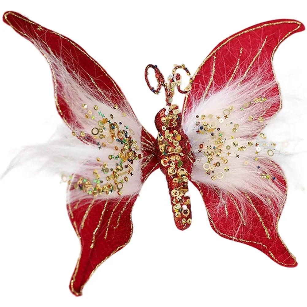 

1pcs Fabric Christmas Butterfly Decorations DIY Holiday Party Supplies 30cm Flocked Christmas Party Decorations