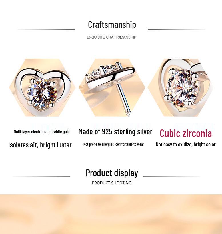 S925 Sterling Silver Heart-Shaped Korean Stud Earrings for Women - Simple, Sweet Valentine's Day Gift