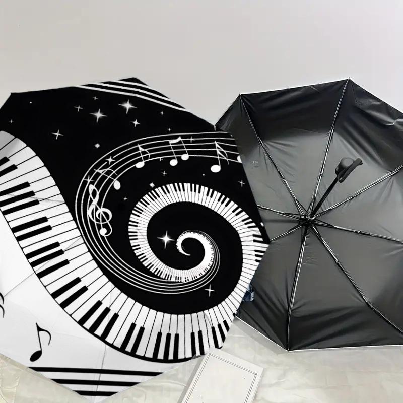1PC Music Notes Piano Keys Umbrella-8-Rib Reinforced, Automatic Open, Lightweight & Durable, Cute Fashion Accessory for Outdoor-W190