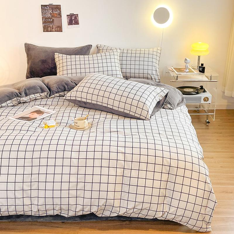 Cotton Fleece Coral Fleece Bed Four-piece Set Flannel Bedding Fleece Quilt Cover Bed Sheet Three-piece Set
