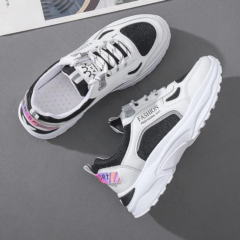 Dames 2025 Lente Leer Ademende Sneakers - Casual, Veelzijdig, Dikke Zool Dad Shoes