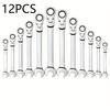 Stainless Steel Double-ended Ratchet Wrench, 1/12-piece Set, Auto Repair Hand Tool, Fast and Easy To Use, Toolbox Adjustable Tool