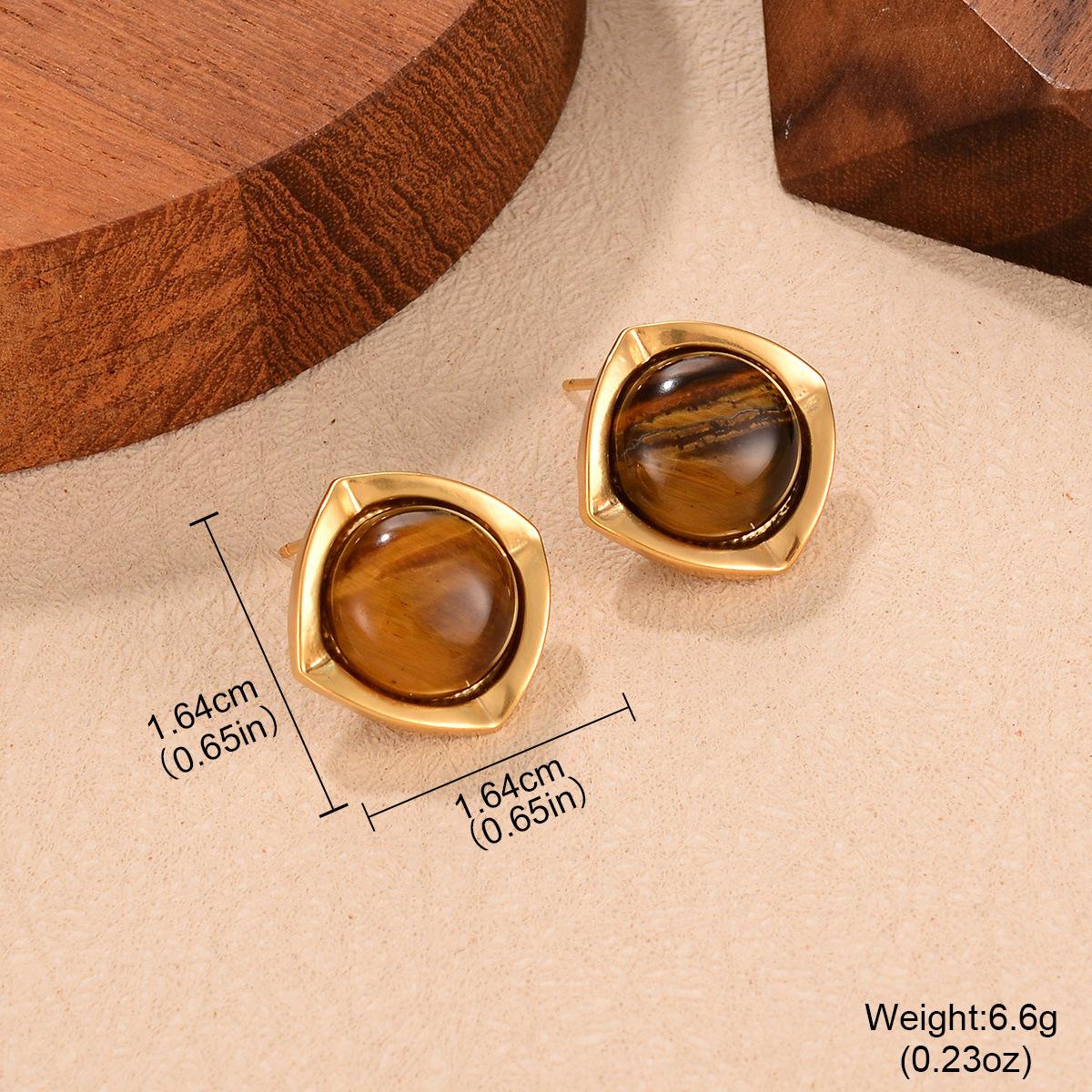 

Retro earrings autumn and winter premium Maillard tiger eye earrings 925 silver needle non-fading versatile French stud earrings jewelry