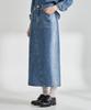 Covernat Woman Belted Denim Long Skirt Blue