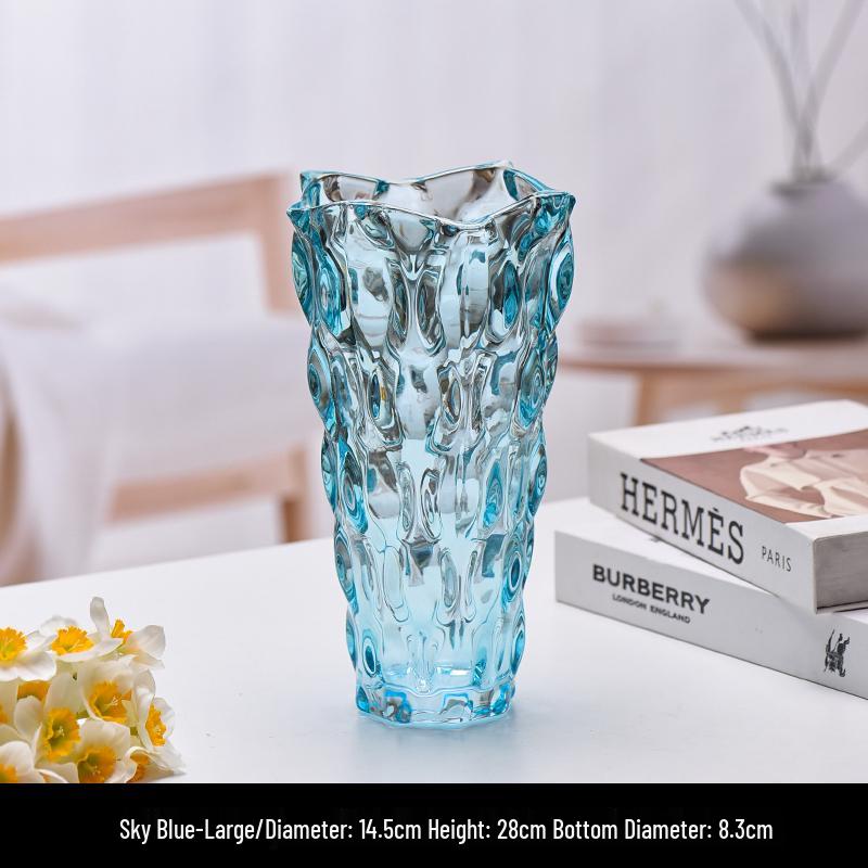 Vază Nordică din Sticlă de Cristal, Diametru Mare pentru Flori Proaspete și Plante Verzi, Decor Elegant pentru Casă și Hotel.