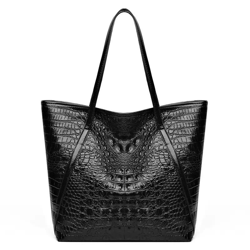 2026 Simple And Versatile Crocodile Print Tote BagLarge Capacity Fashion Handbag Vintage Design ShoulderWomen's Bag