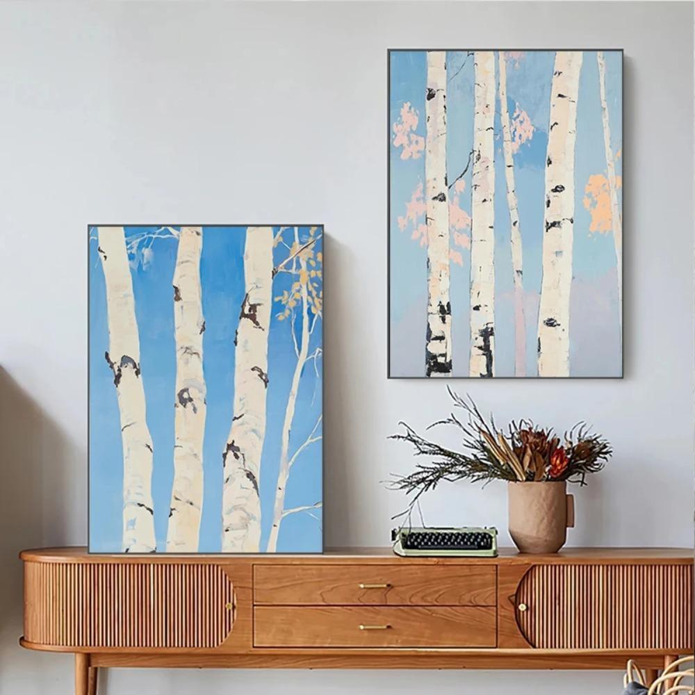 Minimalist Abstract Birch Tree Lush Wall Art Rustic Nature Canvas Printing Poster Living Room Bedroom Home Decor Gift