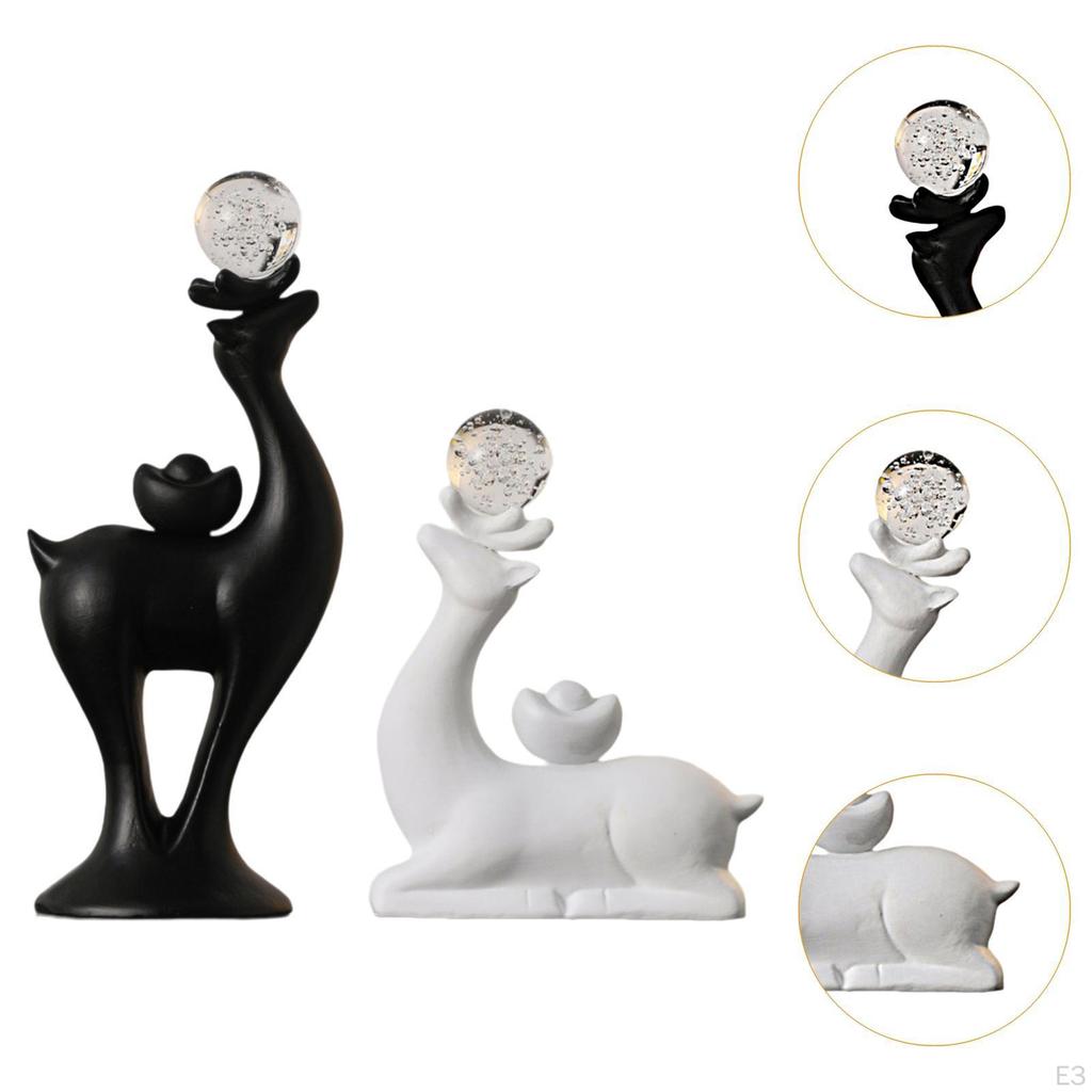 2Pcs Reindeer Statues Animal Sculptures Ceramic Ornaments Deer Figurines Art Crafts for Cafe Home
