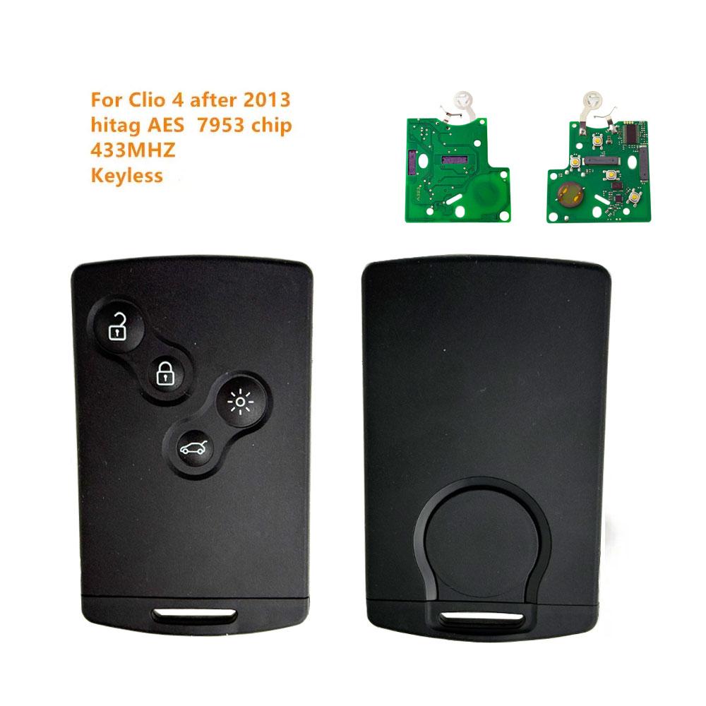 Смарт-карта Ключ от машины 4 кнопки PCF7945/PCF7953 Чип 4A 433 МГц для Renault Clio 4 Captur Пассивный Бесключевой Доступ Дистанционный HandsFree without logo