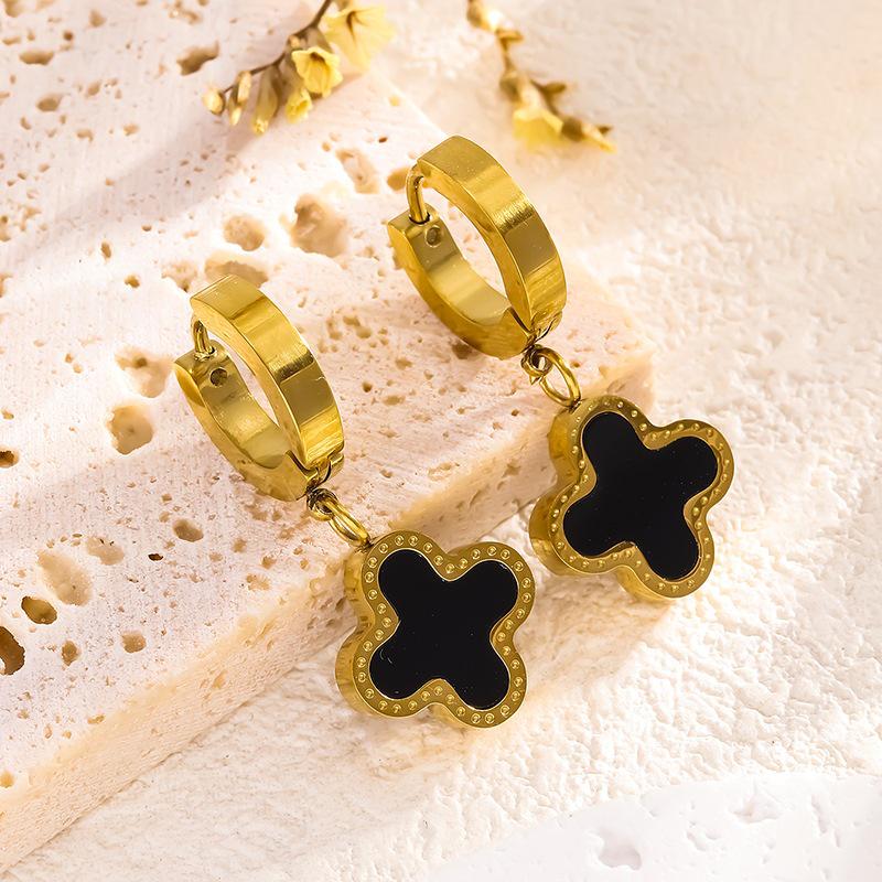 Clover Stud Earrings for Women - Korean Style, Titanium Steel, Versatile, Simple Luxury, Gold Edged
