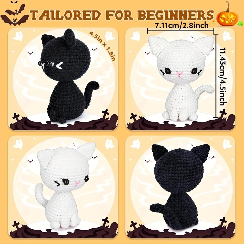 Black White Cat Amigurumi Halloween and Christmas Gifts, DIY Crochet Cats Kit, Crochet Kit Cat Forbeginners, Crochet Kit Cat