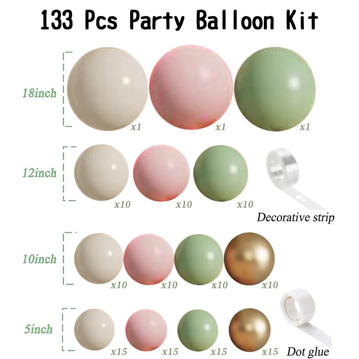 

133PCS gray green pink latex balloon set suitable for birthday parties, weddings, Valentine s Day party decoration Other