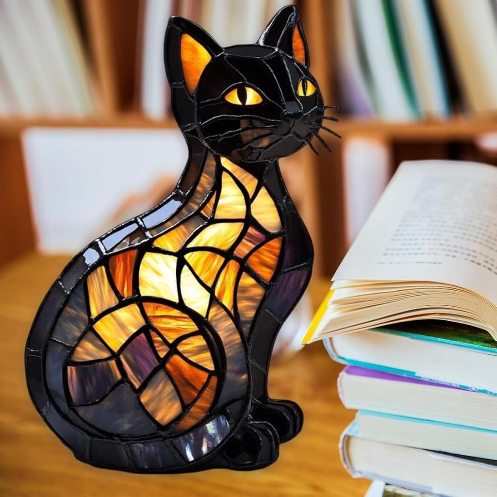 Solymall GlowKitty, Cat Lamp Stained Glass, Cat Lamp, Sherum Glowkitty, Stained Resin Night Light, Animal Lamps, 3D Cute Pet Led Table Lamps Gifts