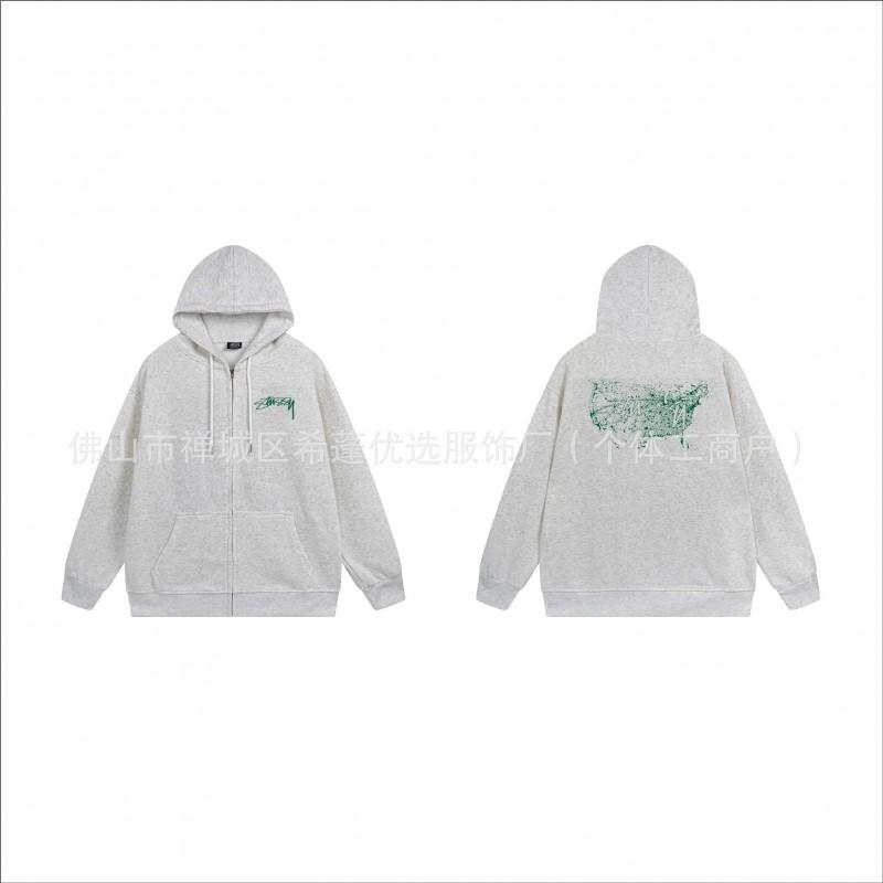 Hooded Zip-Up Sweatshirt Men Women Letter Print Loose Fit Casual Streetwear
