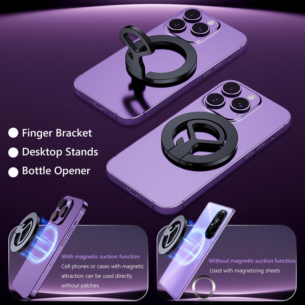 3-in-1 Magnetic Cell Phone Ring Holder Alloy Phone Grip Kickstand Finger Ring Holder Stand for iPhone 15 14 13 12 Pro Max Series