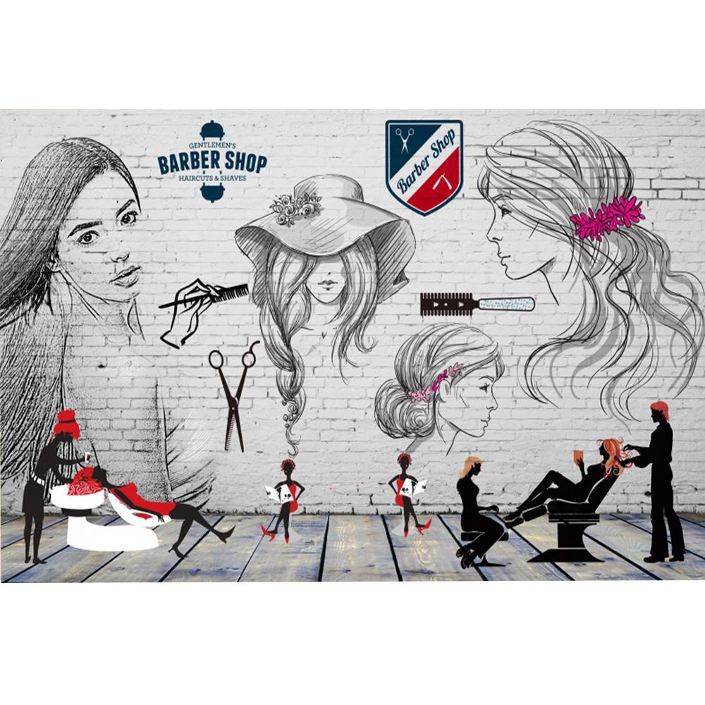 Retro Trend Frizerie Tapet Magazin de frumusete Picturi murale Salon de coafura Tapet de fundal