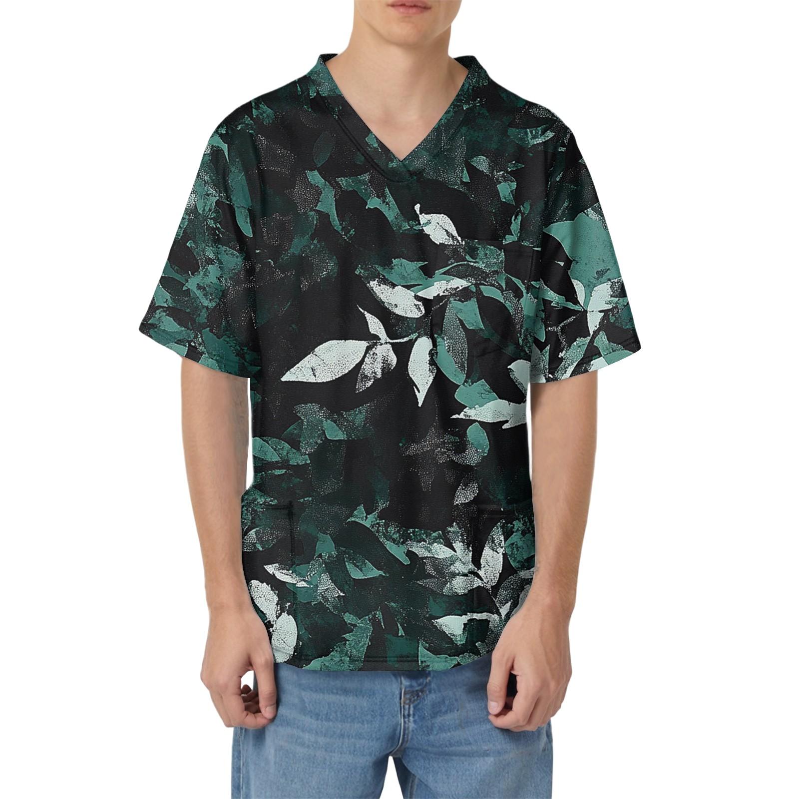 

Мужская рабочая блузка с короткими рукавами и v-образным вырезом с принтом, топ с нагрудным карманом XXXXL чёрный