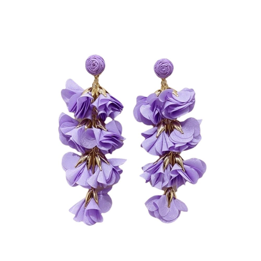 Colorful Fabric Flower Clip-On Earrings Petal Design Non-Piercing Earrings  Beach