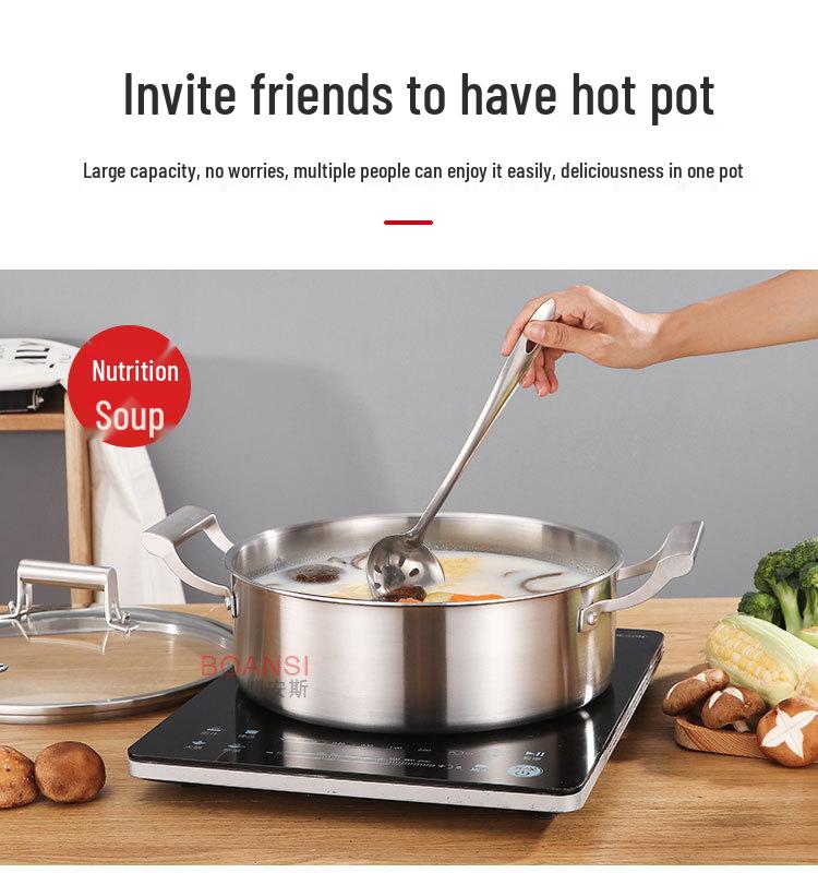 304 Stainless Steel Hot Pot: Three-Layer Thickened Soup & Frying Pan, Large Capacity Household Cookware
