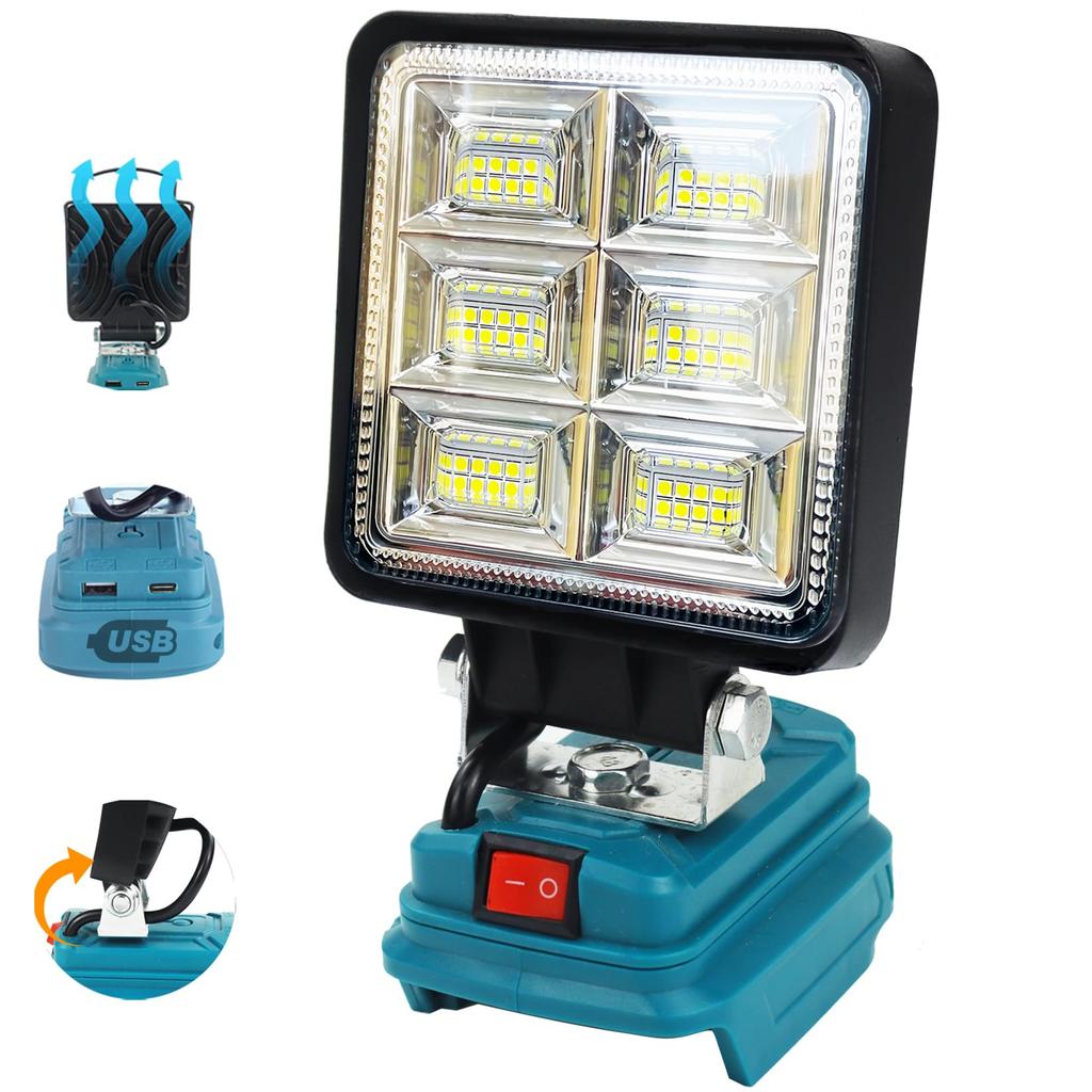 LED Work Light Floodlight 7000LM Cordless Work Light 14.4V18V Compatible New Model Ultra-High Brightness USBType-C Charging Port Compact Fishing