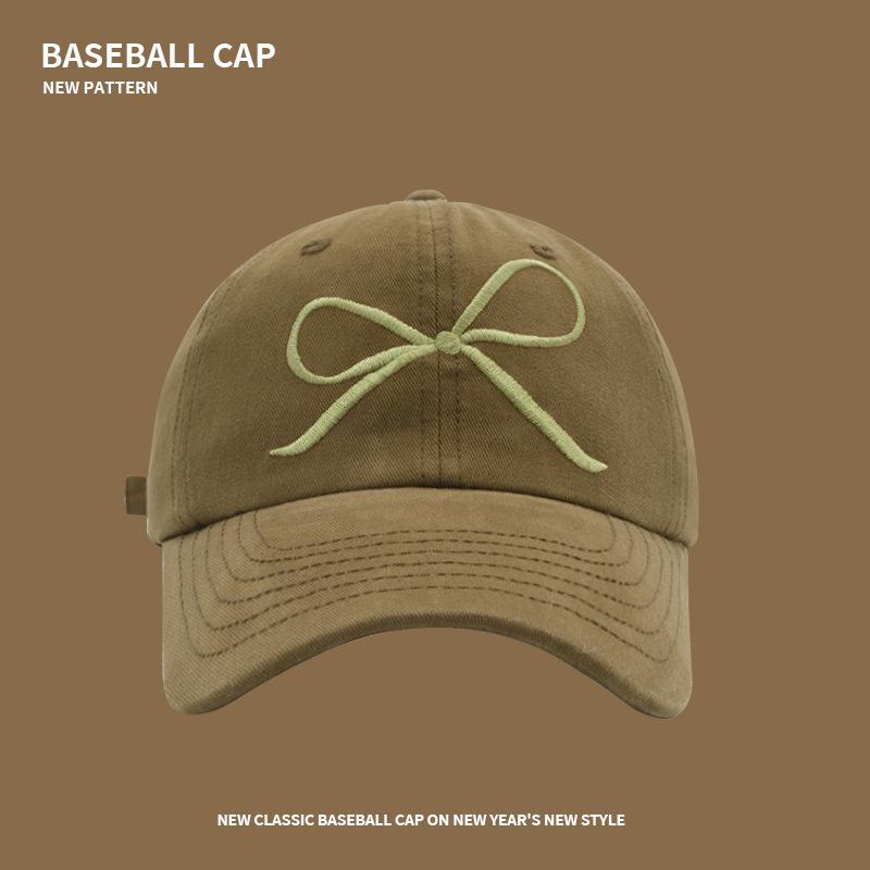 Sweet bow embroidered baseball cap women's spring and summer visor versatile face small soft top cap