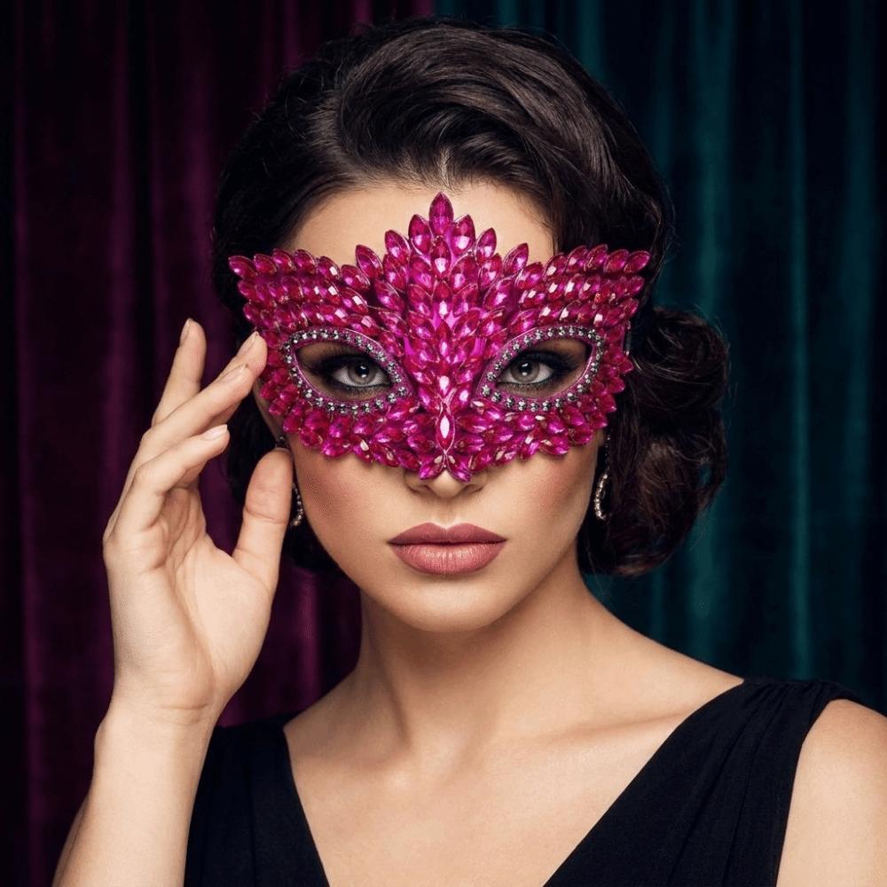 Marquise Shape Half Face Mask Luxury Sparkly Crystal Masquerade Mask Flame Leaf Elastic Rhinestone Half Mask Evening Party