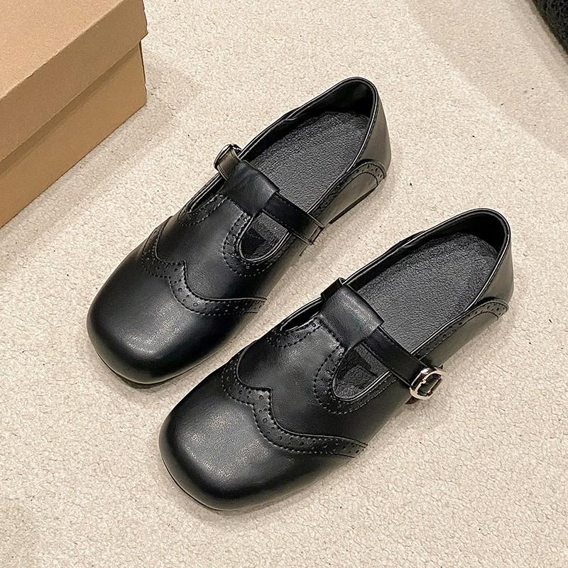 Nové Boty v britském stylu, ploché, malé, dámské, 2025 jaro a podzim, nové, kulatá špička, jednoduché boty Jane