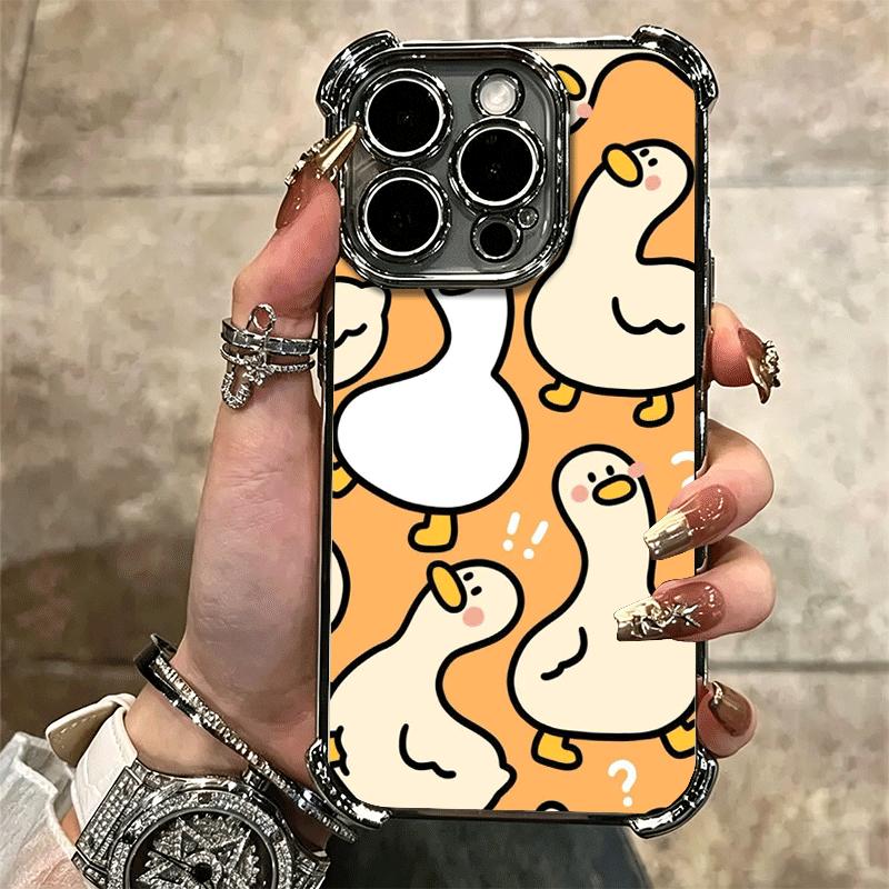 Cartoon Cute Duck Soft Phone Case For iPhone 15 16 17 Air 14 Pro Max 16E Plus 13 12 Mini Plating Anti-Fall Fundas