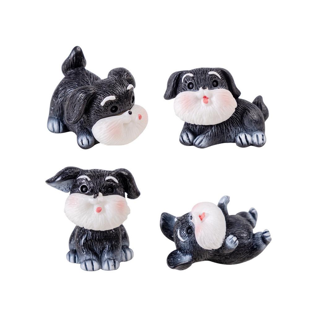 Adorable Schnauzer Resin Figurine Miniature Creative Diy Landscape Decoration