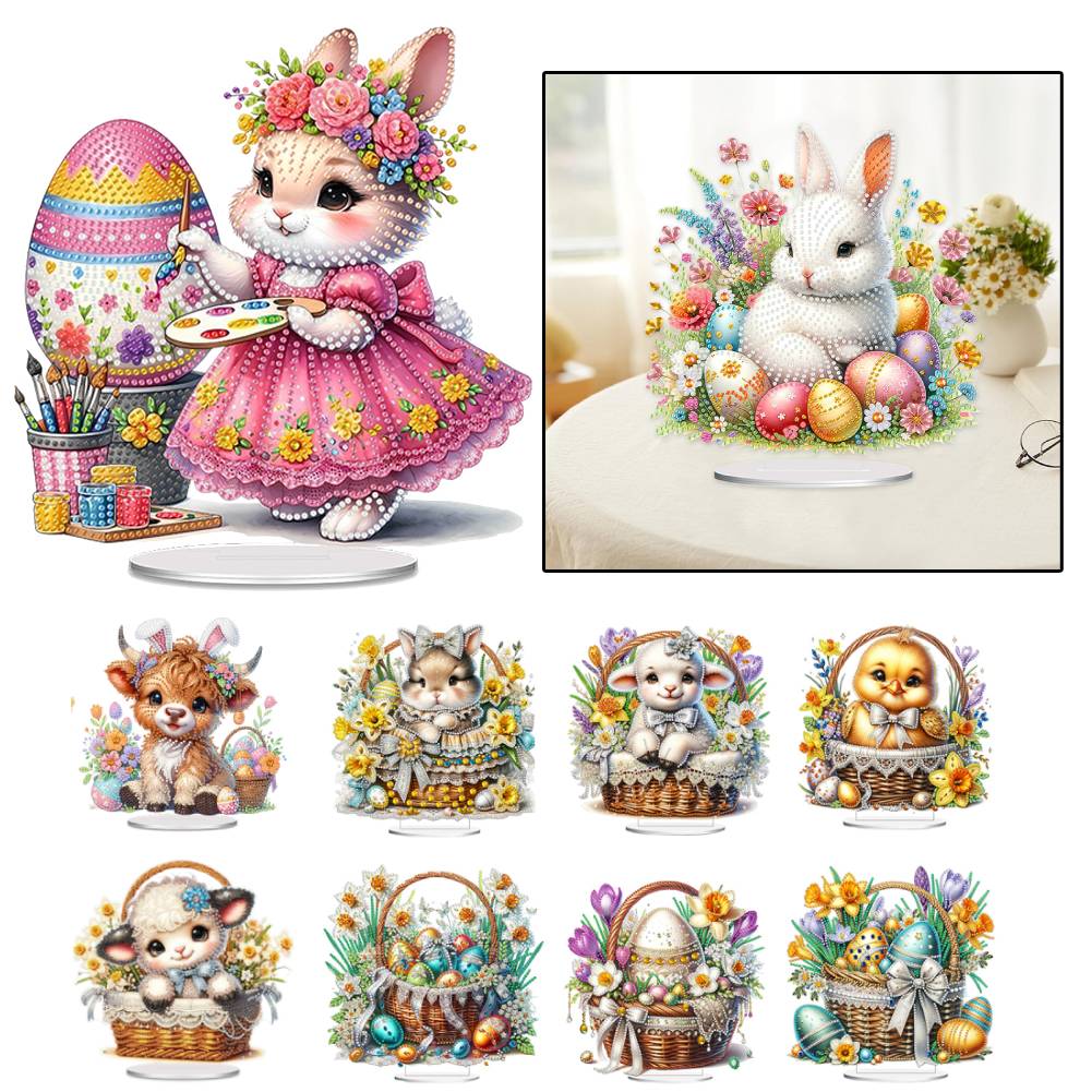 Kreative Oster Tischplatte Diamantmalerei Ornament Kits Hase Lamm Küken Ei Sonderform Desktop Diamantkunst Kits Heimdeko