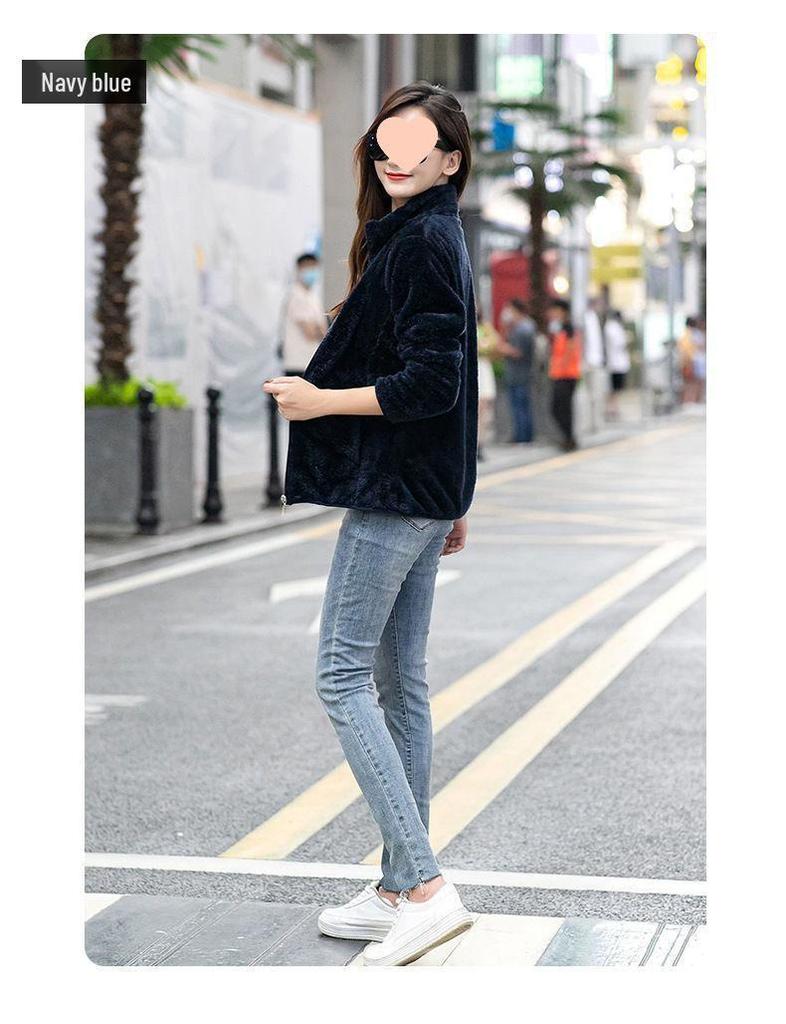 Women's Double-Sided Coral Fleece Hoodie Jacket - Thickened and Warm for Autumn and Winter