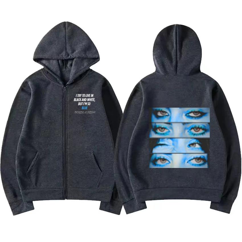 Blue Eyes Hit Me Hard and Soft Zipper Hoodie  Coat Men Women Vintage Oversized Streetwear Unisex Fleece Zip-up Jacket