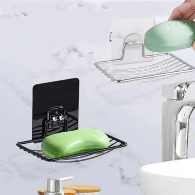 1PC Punch-free Nail-free Bathroom Single Layer Drain Wall Hanging Sucker Soap Box Light Luxury Shelf Stainless Steel Soap Rack