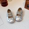 Girls Silver Rhinestone Bow Decor Mary Jane Dress Shoes