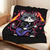 Art R-Rock G-Guitar Cat Throw Flannel Blanket Suitable for Sofas Beds Offices Travel, Camping Chairs